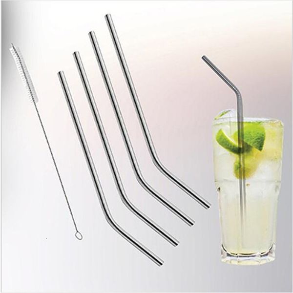 

304 stainless steel bend juice drinking straws for cups durable reusable metal straw with cleaning brush