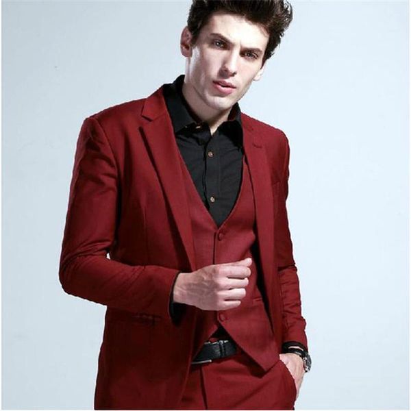 

costume homme wine red men suit 3 pieces(jacket+pants+vest+tie) groom for wedding tuxedo custom made slim blazer2501, White;black