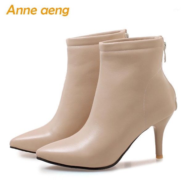 

2021 new spring autumn women boots high thin heel ladies ankle boots pointed toe elegent office beige woman shoes big size 33-461, Black