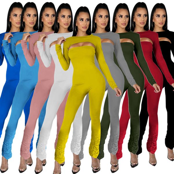 

2020 european and american style fashion solid color tight-fitting high-stretch pleated micro-flared jumpsuit s-4xl, Black;white