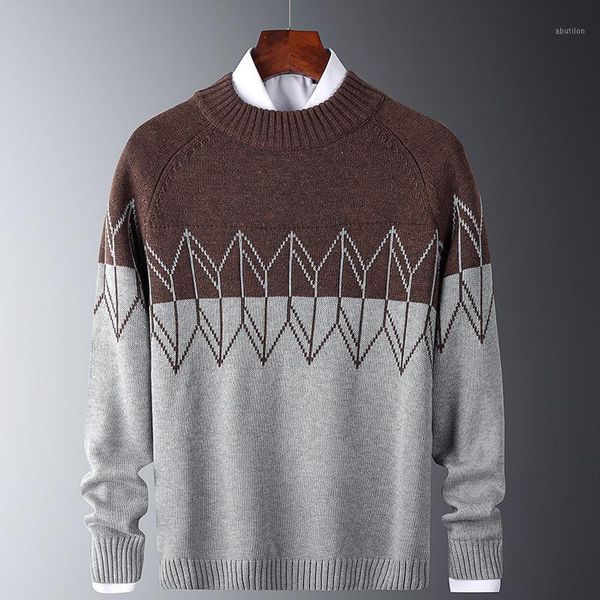 

men's sweaters 2021 autumn winter knitted sweater men warm thick crew neck pullover men's fashion color block slim-fit clothes1, White;black