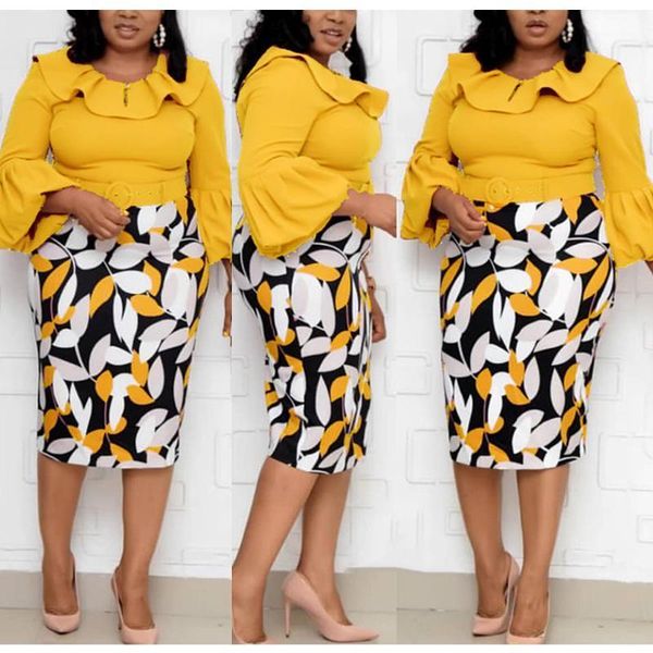 

african dashiki print knee-length dress large size women dresses vintage office ladies clothes ruffle 2021 autumn fashion1, Red
