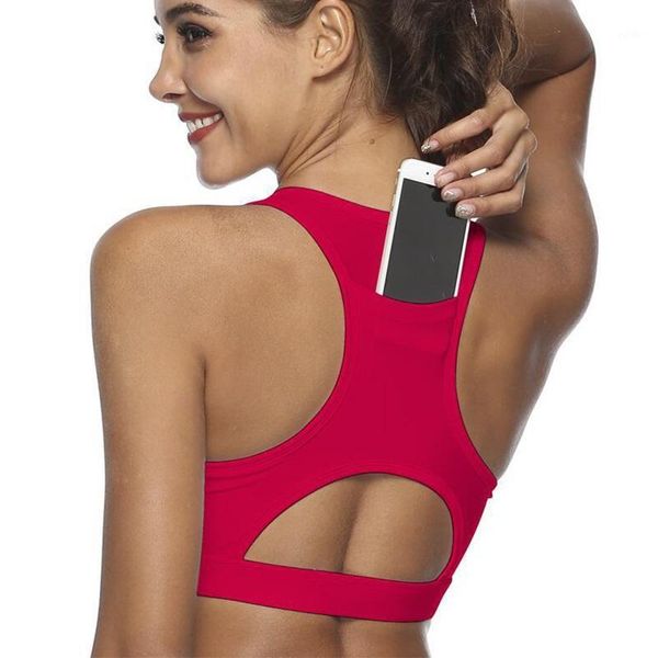 

solid sports bra with pocket women yoga tank fitness athletic camis running shockproof sportwear workout fast dry vest xs-xl1, White;black