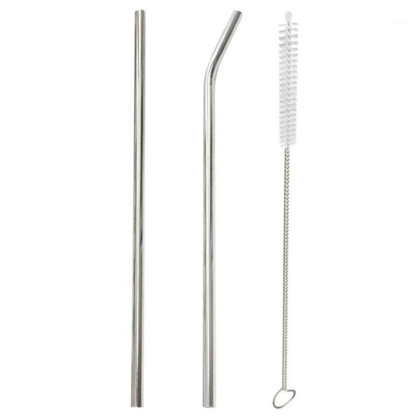 

20 cm reusable metal pipette 304 stainless steel solid curved straight drink straw with cleaning brush bar party accessories1
