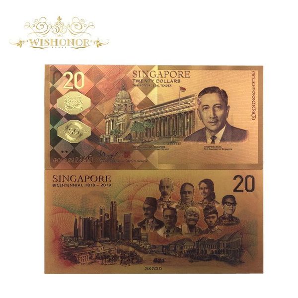 

1pcs new singapore banknote 20 sgd banknote in 24k gold plated fake money for collection sqcxpm pingtoy