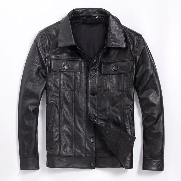 

men's leather & faux .brand mens plus size genuine jacket.classic vintage style cowhide coat.quality cowboy slim clothes, Black