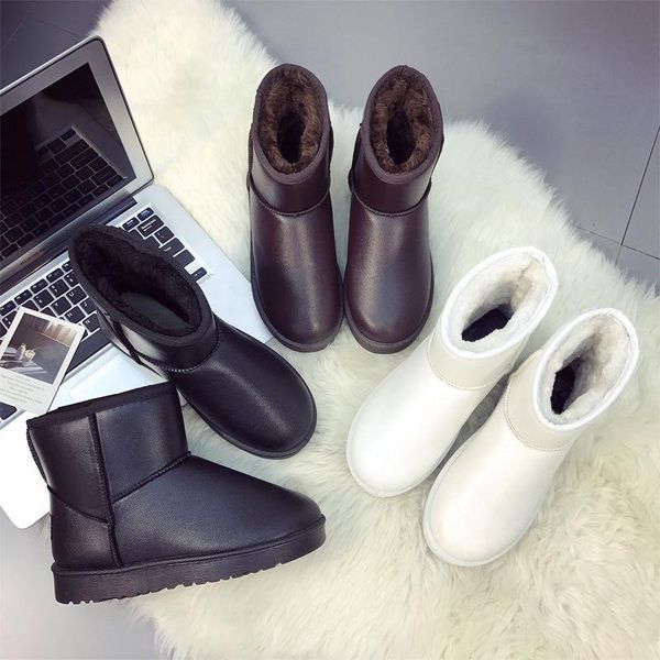 

теплая водонепроницаемой кожа снег сапоги зима женщины furry плоской платформа обувь casual classics плюшевой коренастой лодыжка обувь basic, Black