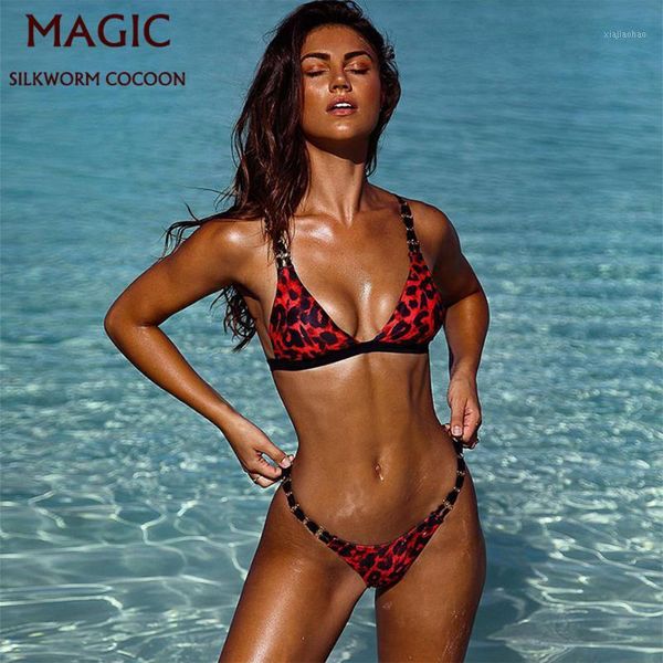 

red leopard print splicing backless bandage swimwear bikini new swimsuit women swimwear bikini set push up swim suit women1, White;black