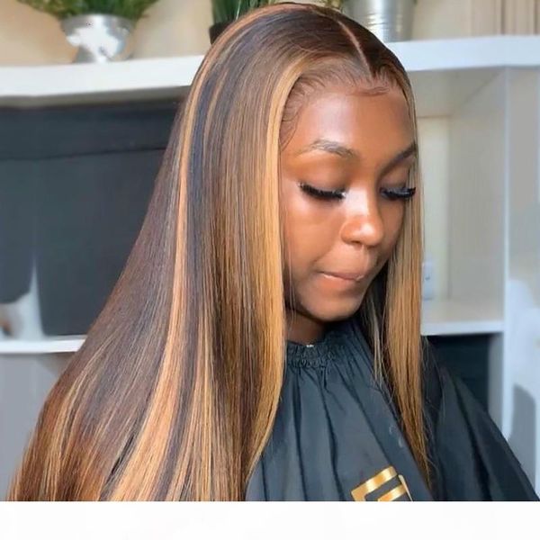 

#4 30 highlight colored human hair wigs pre plucked lace front human hair wigs ombre remy frontal wig for black women, Black;brown