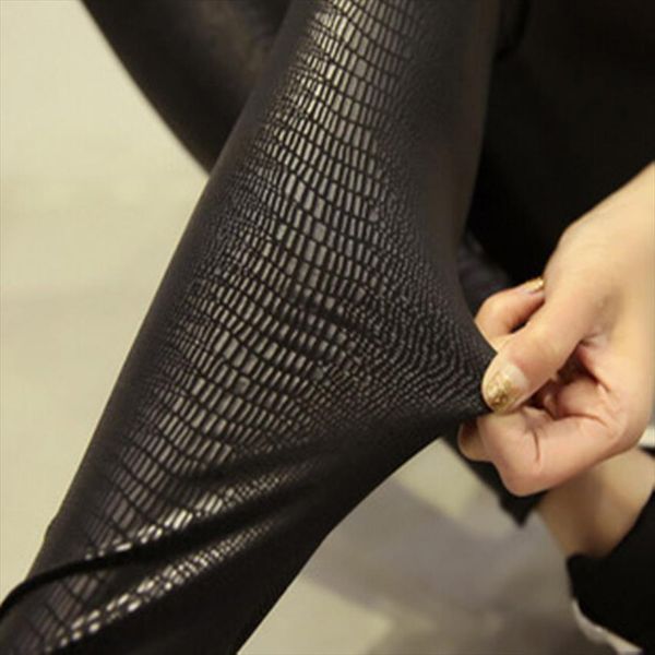 

lady fashion faux leather pants women snake patten leggings slim pencil skinny pant designer capris, Black