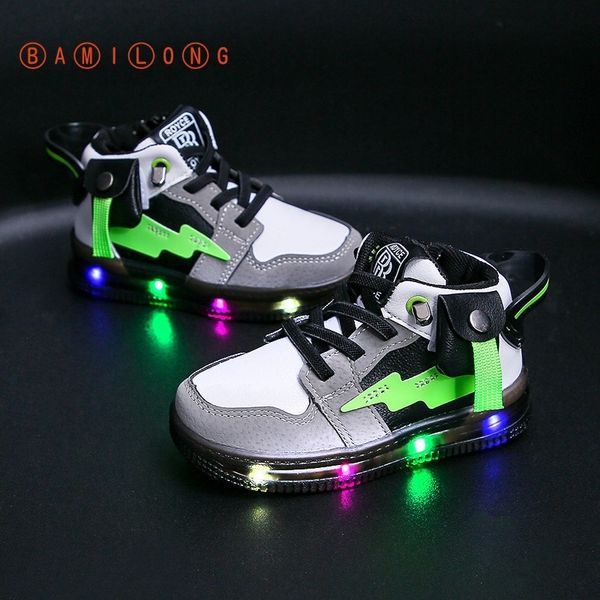 

bamilong autumn kids casual shoes luminous sneakers boy girl led light up shoes glowing kids shoes children led sneakers y365 y201028, Black;red