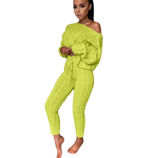 

2021 new women's piece outfit off shoulder long sleeve knit sweater and high waist pant jumpsuits s-3xl f8r1, White;black