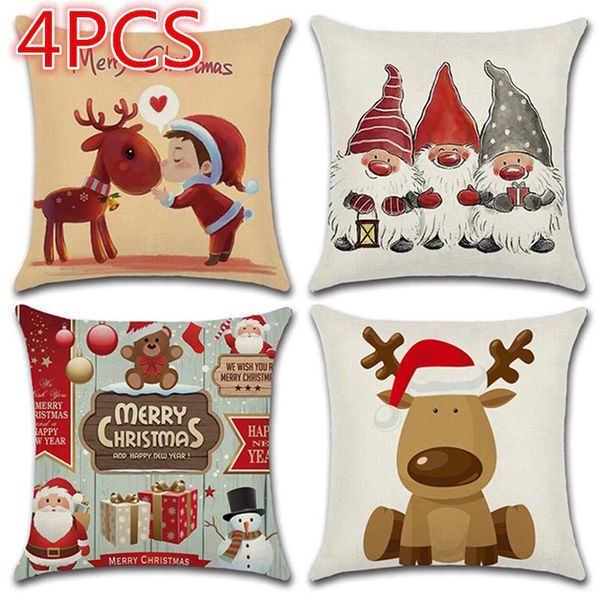 

pillow case 4pcs santa claus print old man sofa bed home decor pillowcase bedroom cushion cover merry christmas 45x45 cm