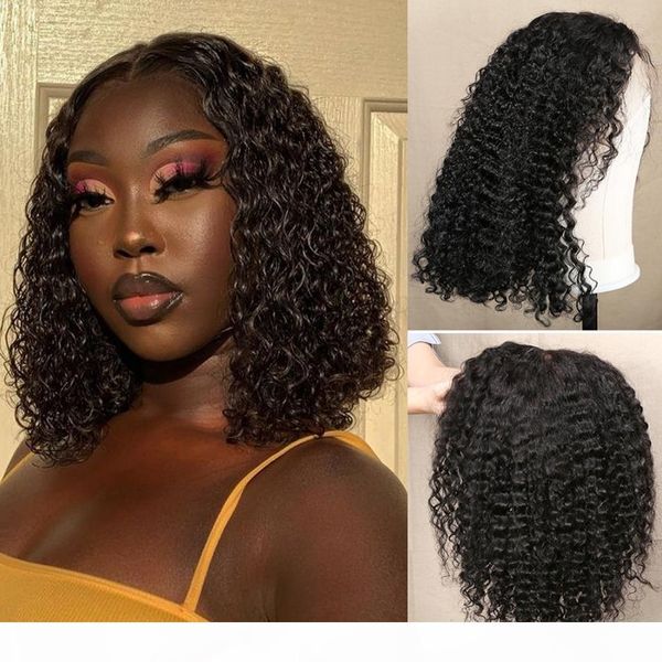 

short bob kinky curly human hair wig 13x4 lace closure wig for women pixie cut wig pre plucked remy jerry curl bresilienne, Black