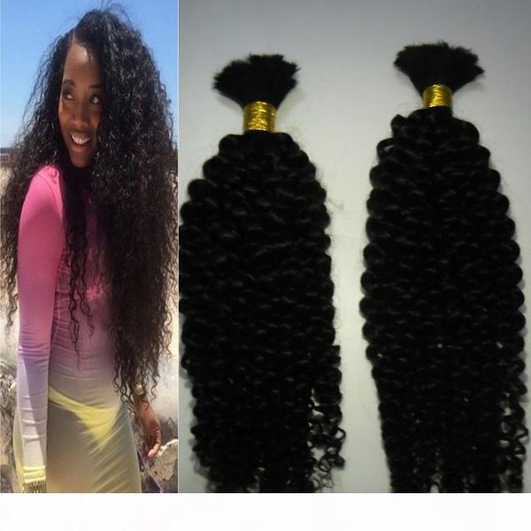 

afro kinky bulk hair 200g mongolian kinky curly bulk hair no weft human hair bulk for braiding, Black