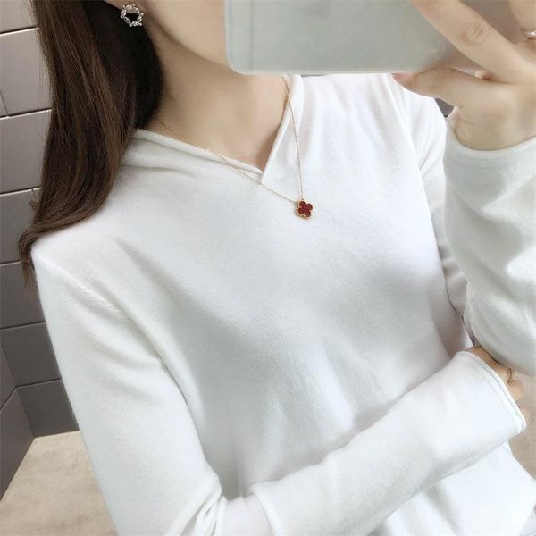 

women sweater 2021 new female v-neck long-sleeved knitted pullover jumper pull femme clothes loose designer autumn outwear, White;black