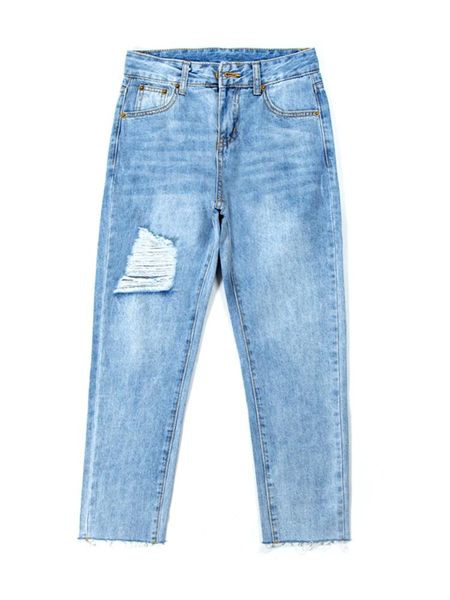 

jujuland boyfriend hole ripped jeans women pants cool denim vintage straight jeans for girl mid waist casual pants female 8916, Blue