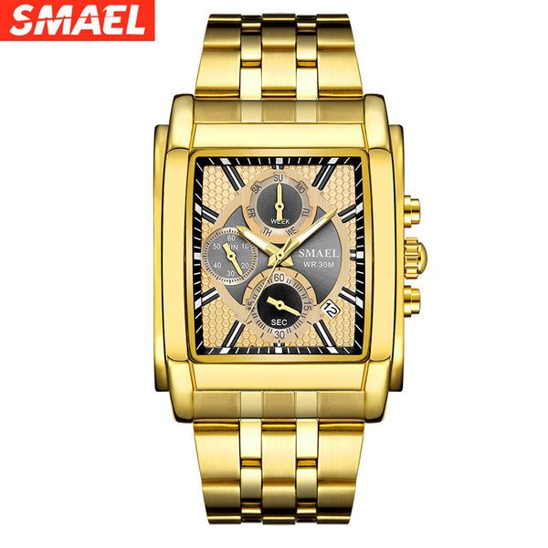 

smael new watch outdoor waterproof sports steel band multi-functional 6-pin business watch men's watch, Slivery;brown