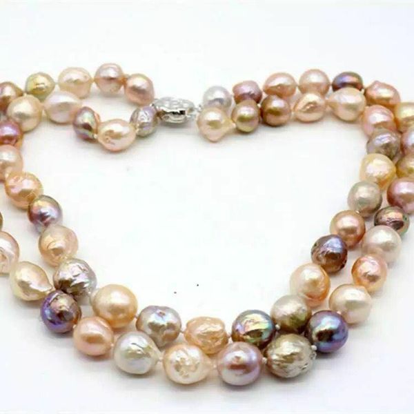 

two strands 11-12mm south sea multicolor pearl necklace18"-19"1, Silver