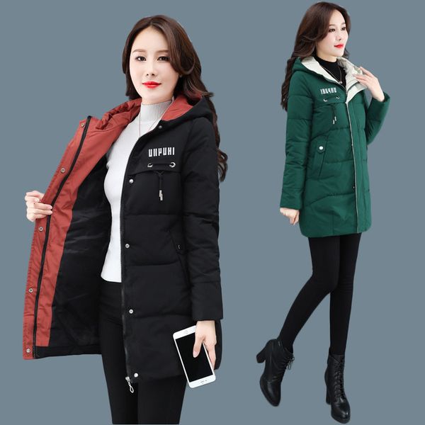 

women cotton-padded parkas winter jackets female warm down jacket fashion hooded loose cotton coat r593, Black