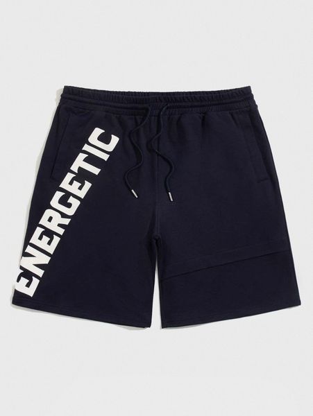 

men drawstring waist letter pattern track shorts h7sm#, Black