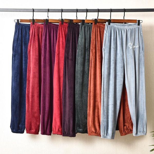 

soft flannel pants lady pajamas winter warm coral fleece sleep bottoms intimate lingerie casual pijamas solid home clothes1, Black;red