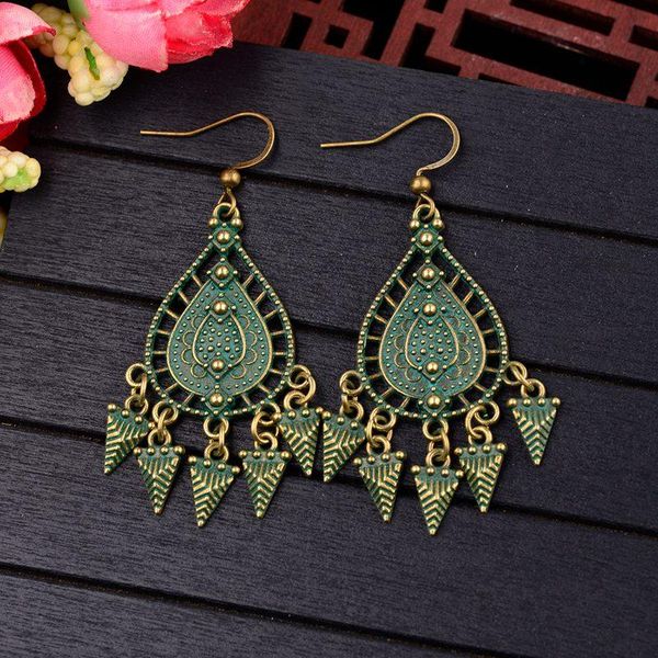 

dangle & chandelier douvei vintage triangle&water carved drop earrings verdigris bohemian statement for women oorbellen hqe1055, Silver