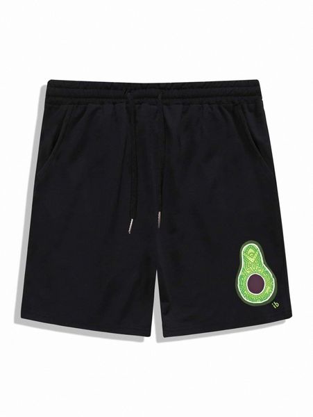 

romwe guys avocado graphic shorts a5yu#, Black
