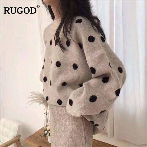 

rugod fashion knitting sweater women 2019 autumn winter o-neck long sleeve sweaters lady dots print pullovers jersey mujer1, White;black