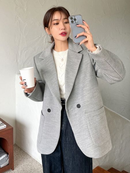 

dazy lapel neck dual pocket blazer g4hm#, White;black