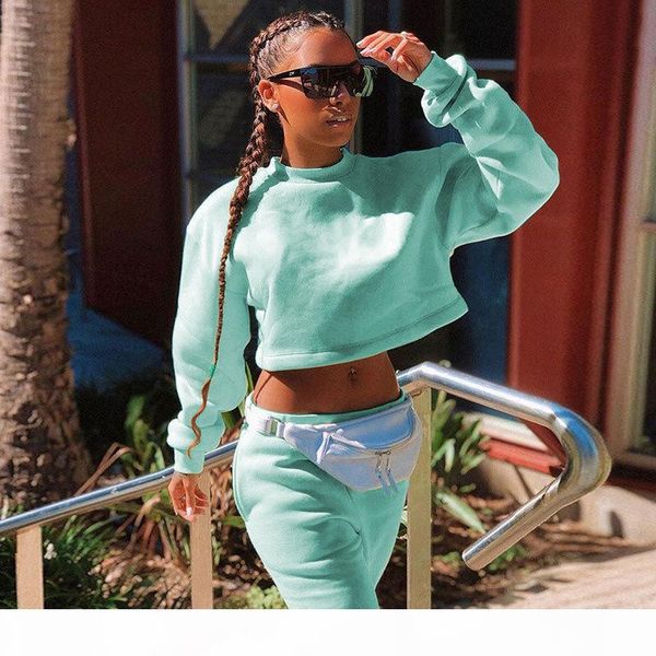 

2020 autumn women's letter print loose long sleeve navel fleece sweater high waist guard pants set, White