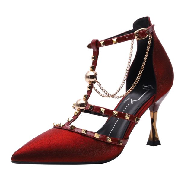 

design dress sandals women pumps female fairy style with skirt cherry 2020 summer new black high heels with thin rivets shoes