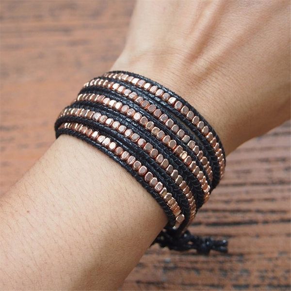 

bohemian style brass bead 5 wraps statement bracelet for men and women y200730, Black