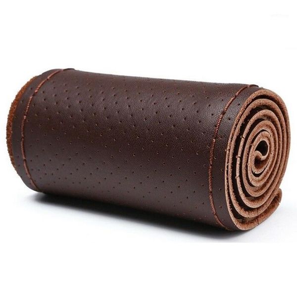

coffee steering wheel cover 38cm 15" diy leather car universal decoration1