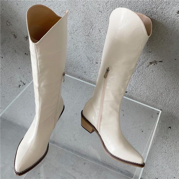 

2020 новый ins женщины бежевый высокие каблуки клинья длинные сапоги леди езда ковбойские сапоги зимние проектировщик остроконечные toe коле, Black