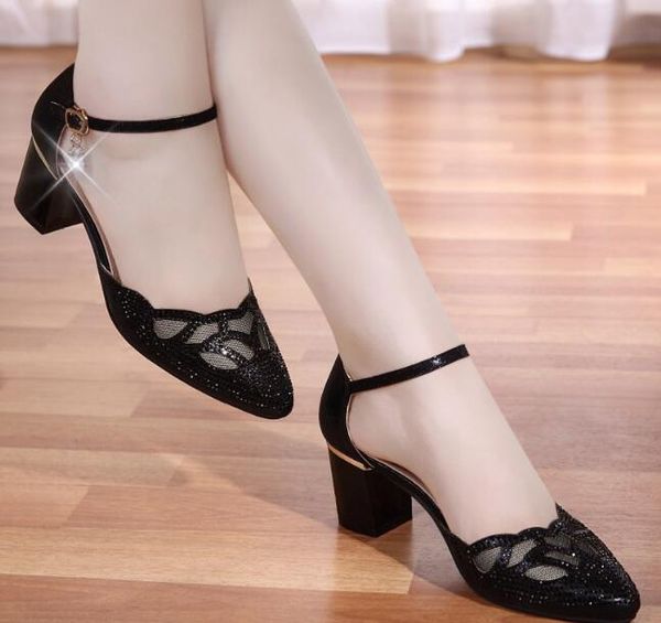 

new women sandals black shoes pointed toe pumps womens green ladies shoe rhinestone mesh high heels wedding plus size