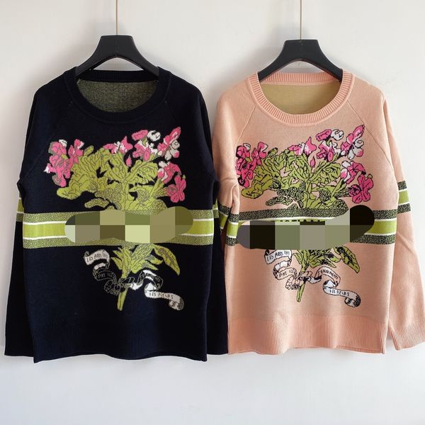 

1220 2020 autumn brand same style regular long sleeve crew neck black pink kint sweater pullover women clothes qian, White;black