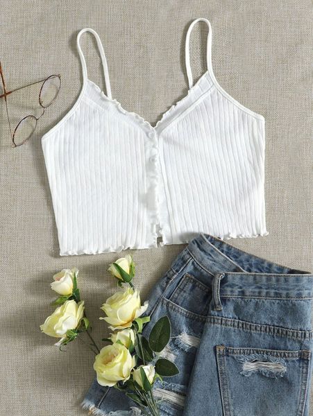 

lettuce trim rib knit cami a22x#, White