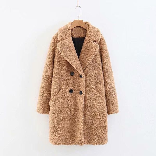 

women's wool & blends autumn long coat winter women fur and jackets faux teddy abrigos mujer invierno manteau femme overcoat wt0351, Black