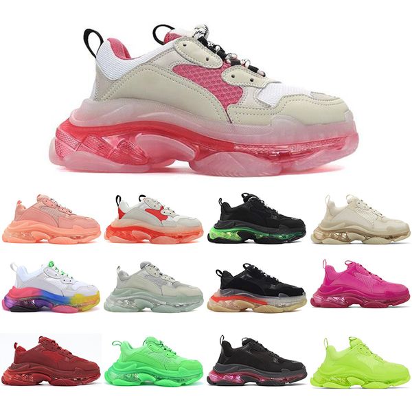 

2020 новые triple s clear sole мужчины женщины платформа обувь мода париж кроссовки высокое качество черный белый розовый неоновые мужские т, Black