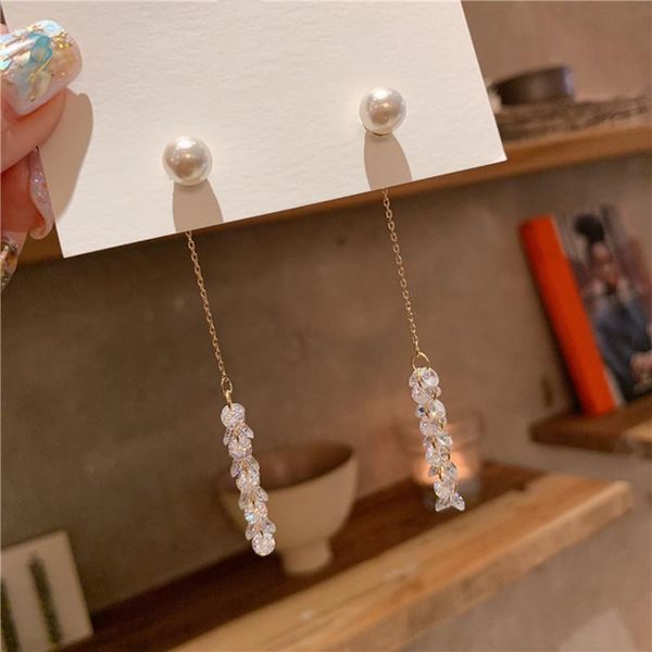 

dangle & chandelier dominated 2021 fashion pearl temperament women drop earrings long tassel fine crystal water design jewelry, Silver