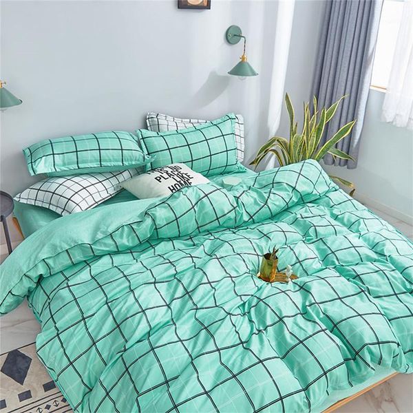 

4pcs green grid print bed cover set kid boy girl duvet cover child bed sheets and pillowcases comforter bedding set j0581