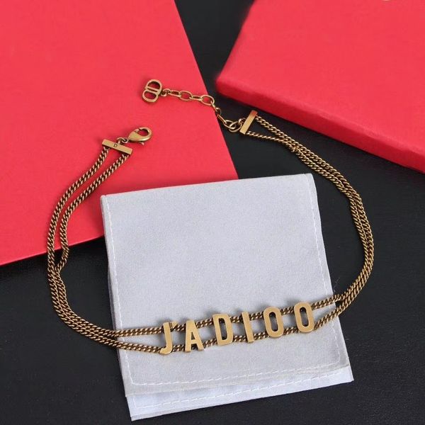 

fashion brand letter retro metal choker necklace for women party lovers wedding gift cuban style jewelry with box, Golden;silver