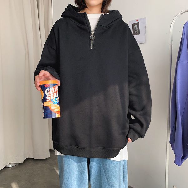 

2021 new hoodies new arrival of winter men with thick velvet hood loose clothing fashionably branded black men's warm sweaters byxj