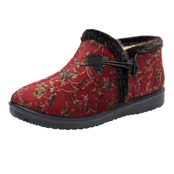 

sagace ladies winter boots chinese style ancient warm casual short tube mother boots snow buckle buckle fluffy old shoes, Black