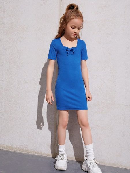 

girls knot ruched front fitted dress she, Red;yellow