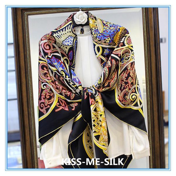 

scarves kms one thousand and nights mulberry-silk thickened satin silk scarf shawl 140*140cm/110g, Blue;gray