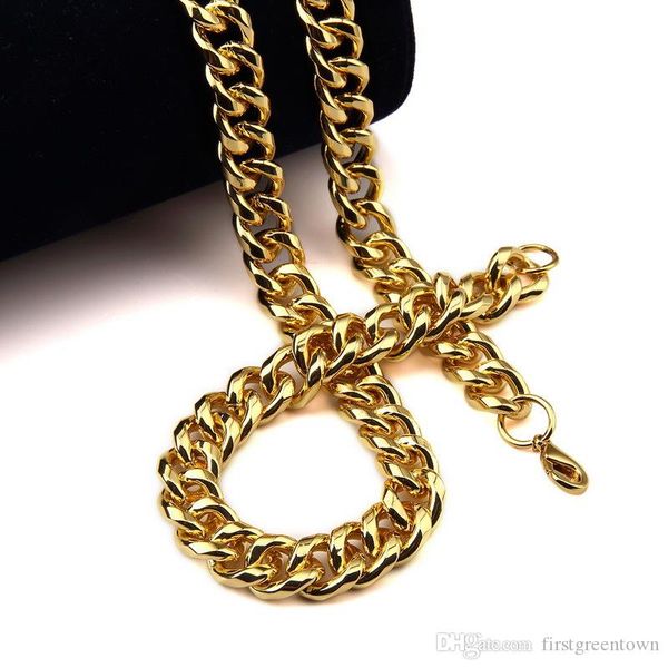 

punk hip-hop cuban link gold chain rapper men necklaces street fashion popular metal alloy long chain, Silver
