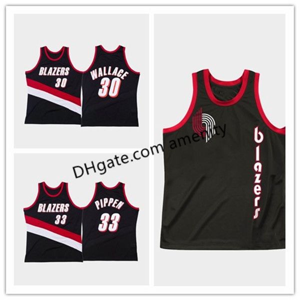 

портленд след блейзеры 30 wallace 33 scottie pippen баскетбольная майки rasheed black rowback nostalgic jersey