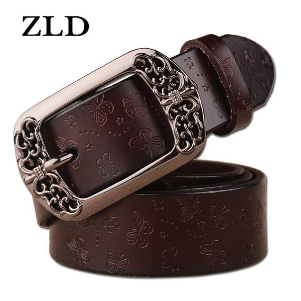 

zld cow genuine leather belts for women luxury strap female belt cashew flowers pin buckle womens belt, Black;brown